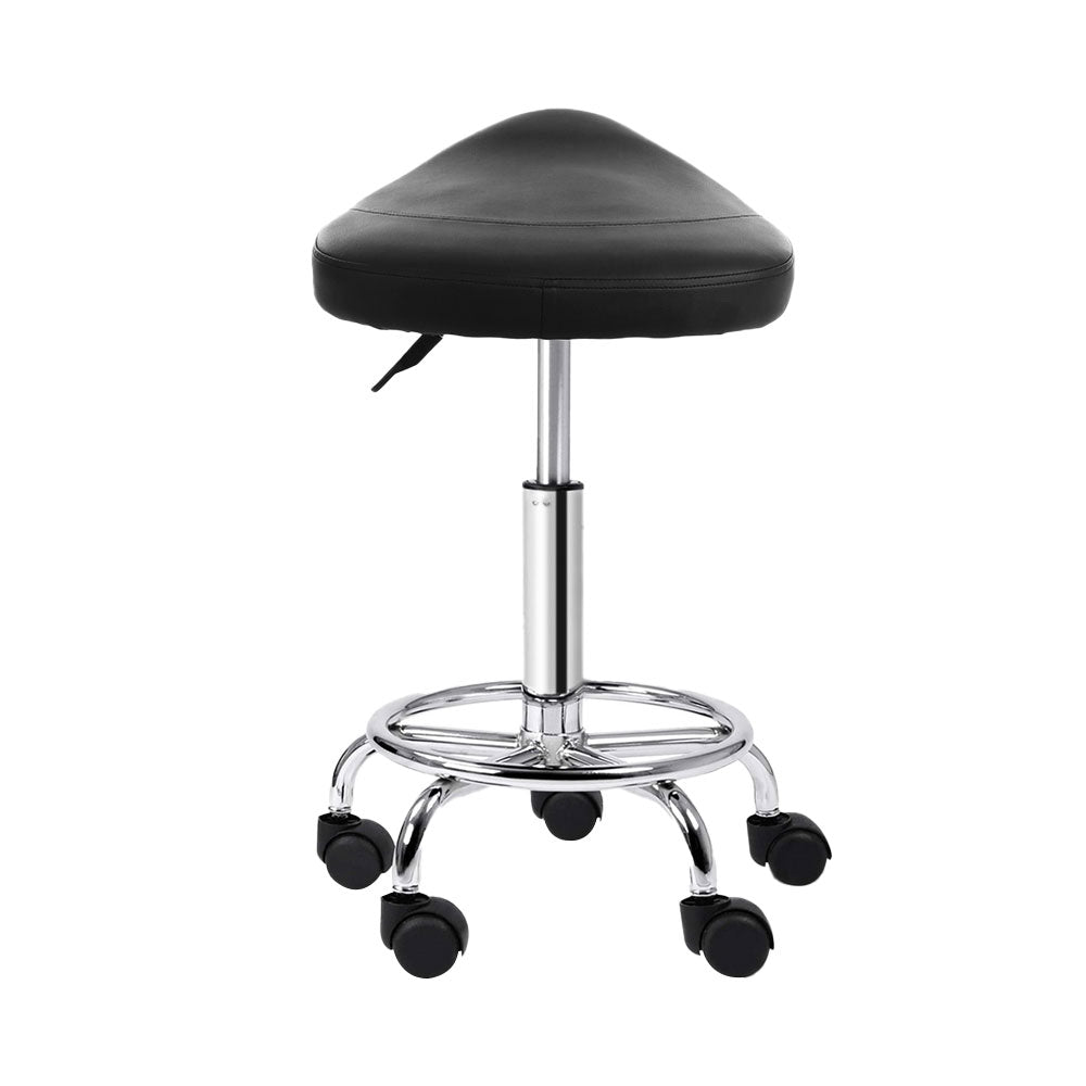 2x Black/Silver Artiss Salon Saddle Stool