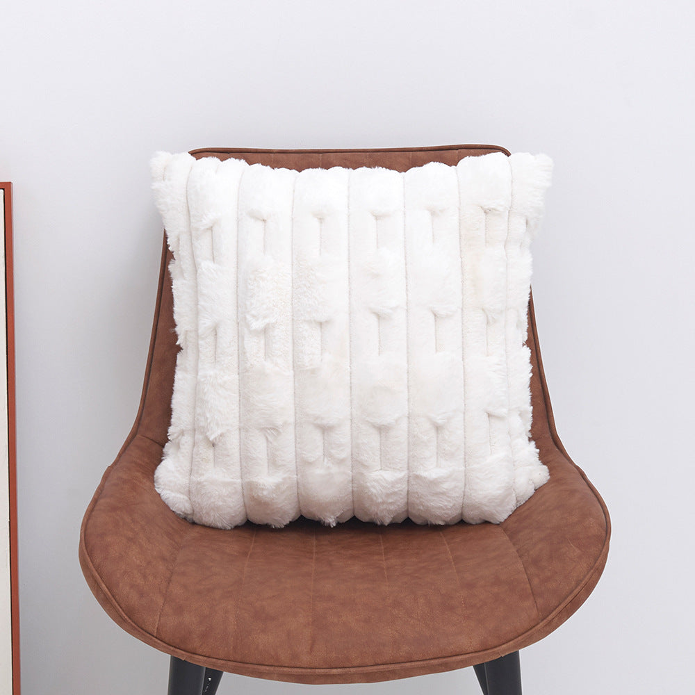 x2 White Plush Faux Rabbit Fur Pillow Cover (COVERS ONLY)