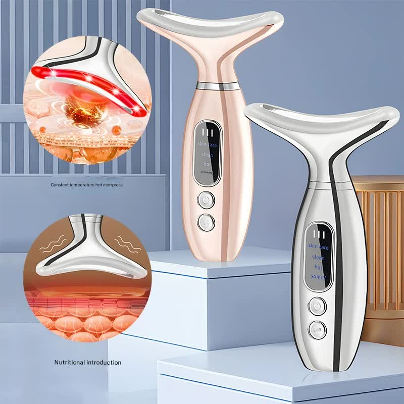 Multi-Functional Neck & Face Beauty Massager - Constant Heat, Ion Infusion & Sonic Vibration(silver)