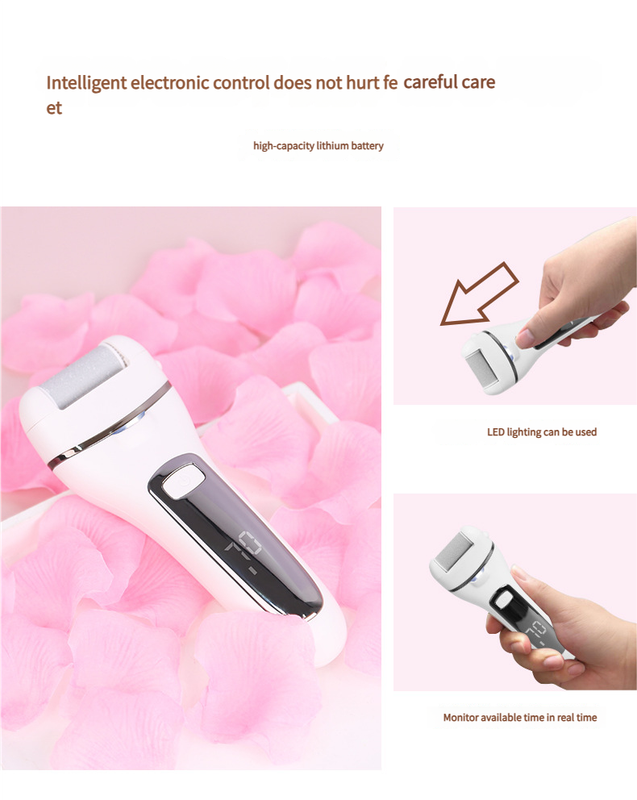 Rechargeable Electric Foot File with LCD Display - 3 Grit Heads & Waterproof Design(black)