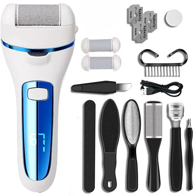 Rechargeable Electric Foot File with LCD Display - 3 Grit Heads & Waterproof Design(blue)