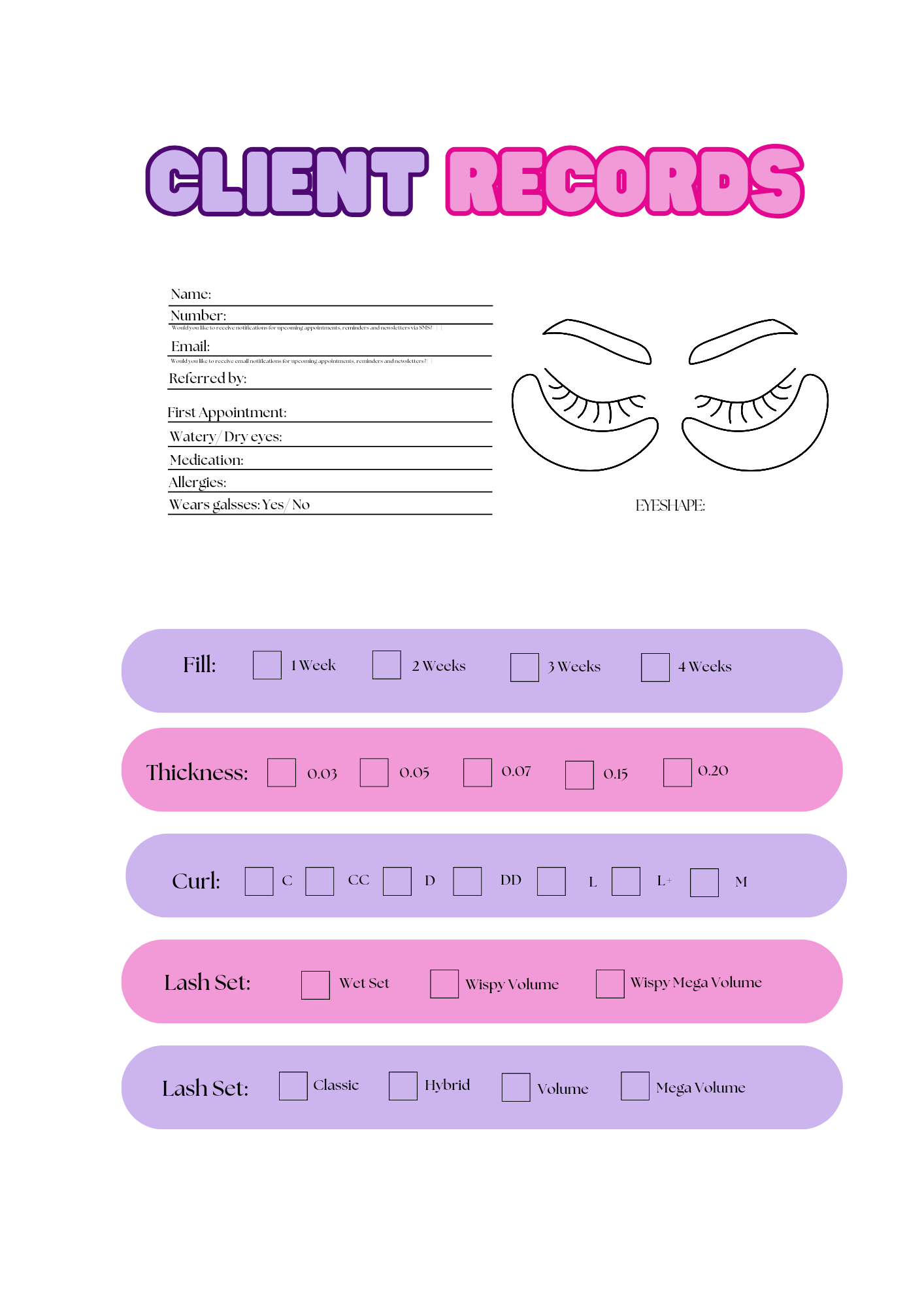 Tiaki Beauty Client Records Sheets (Unlimited Downloads)