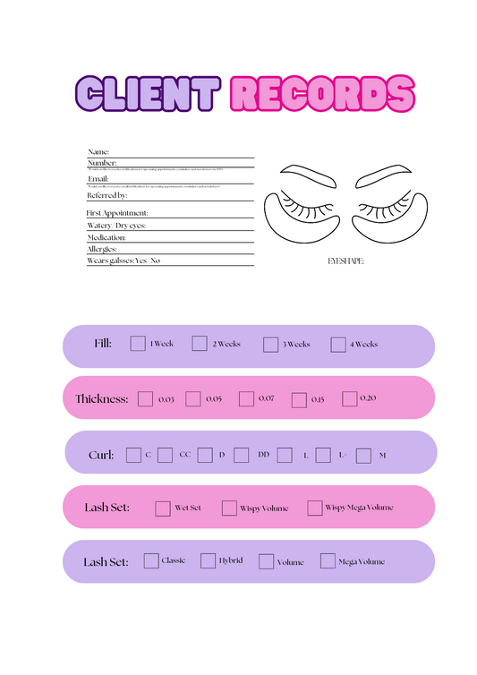 Tiaki Beauty Client Records Sheets (Unlimited Downloads)