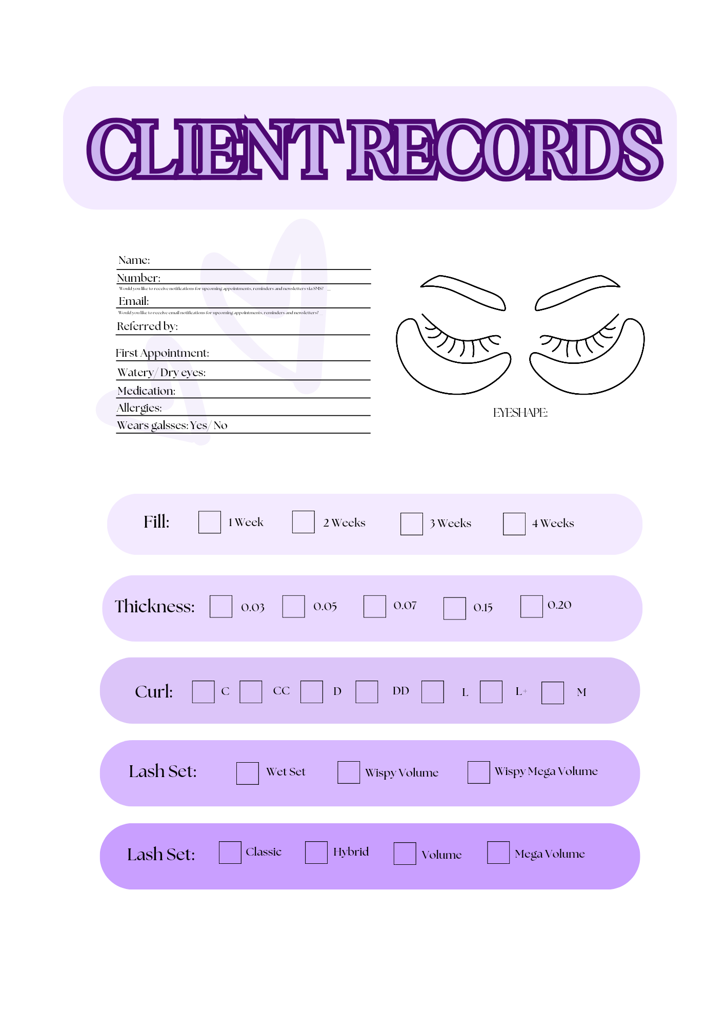 Purple Babes Client Records Sheet (Unlimited Downloads)