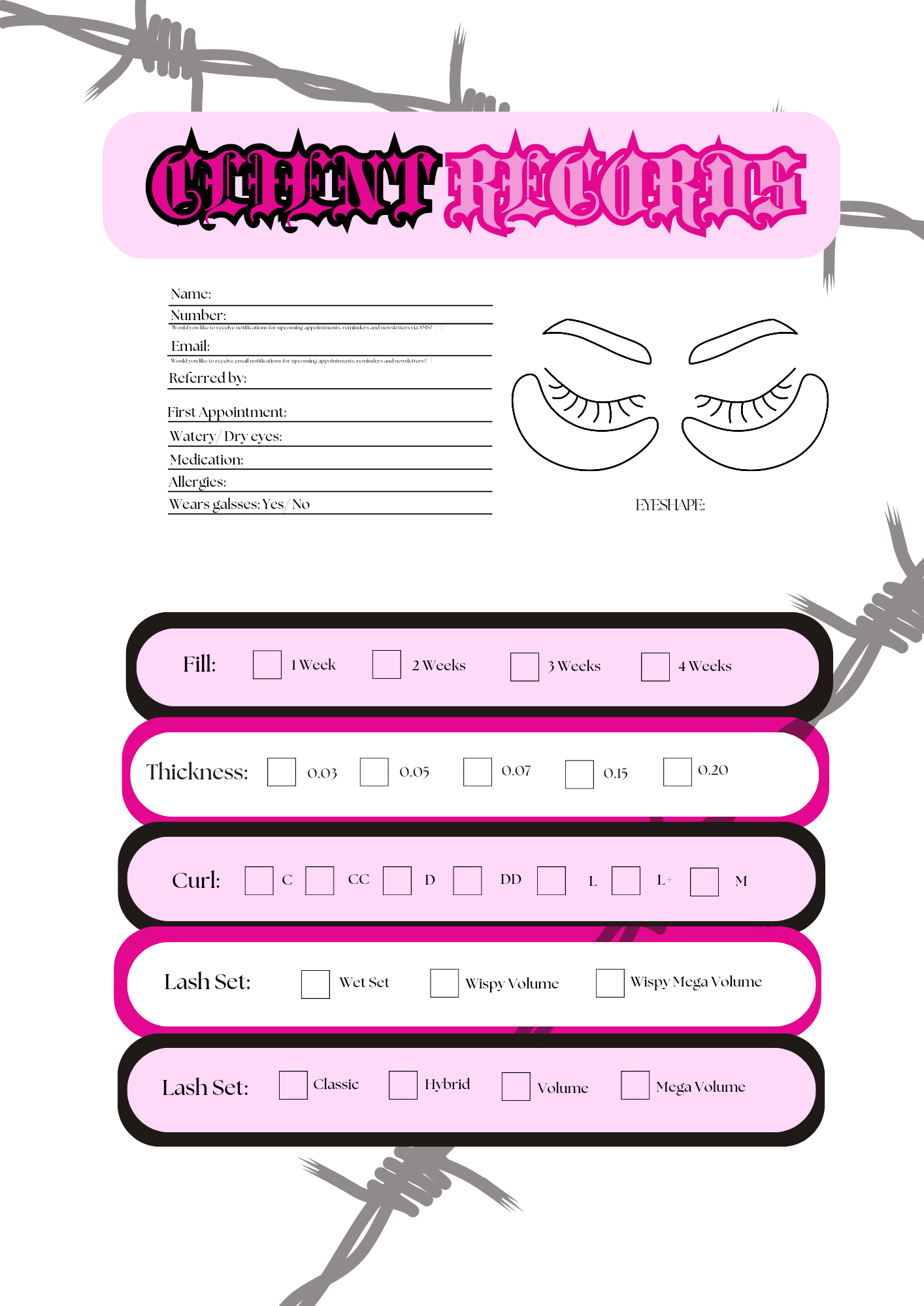 Pink Rebel Client Records Sheet (Unlimited Downloads)