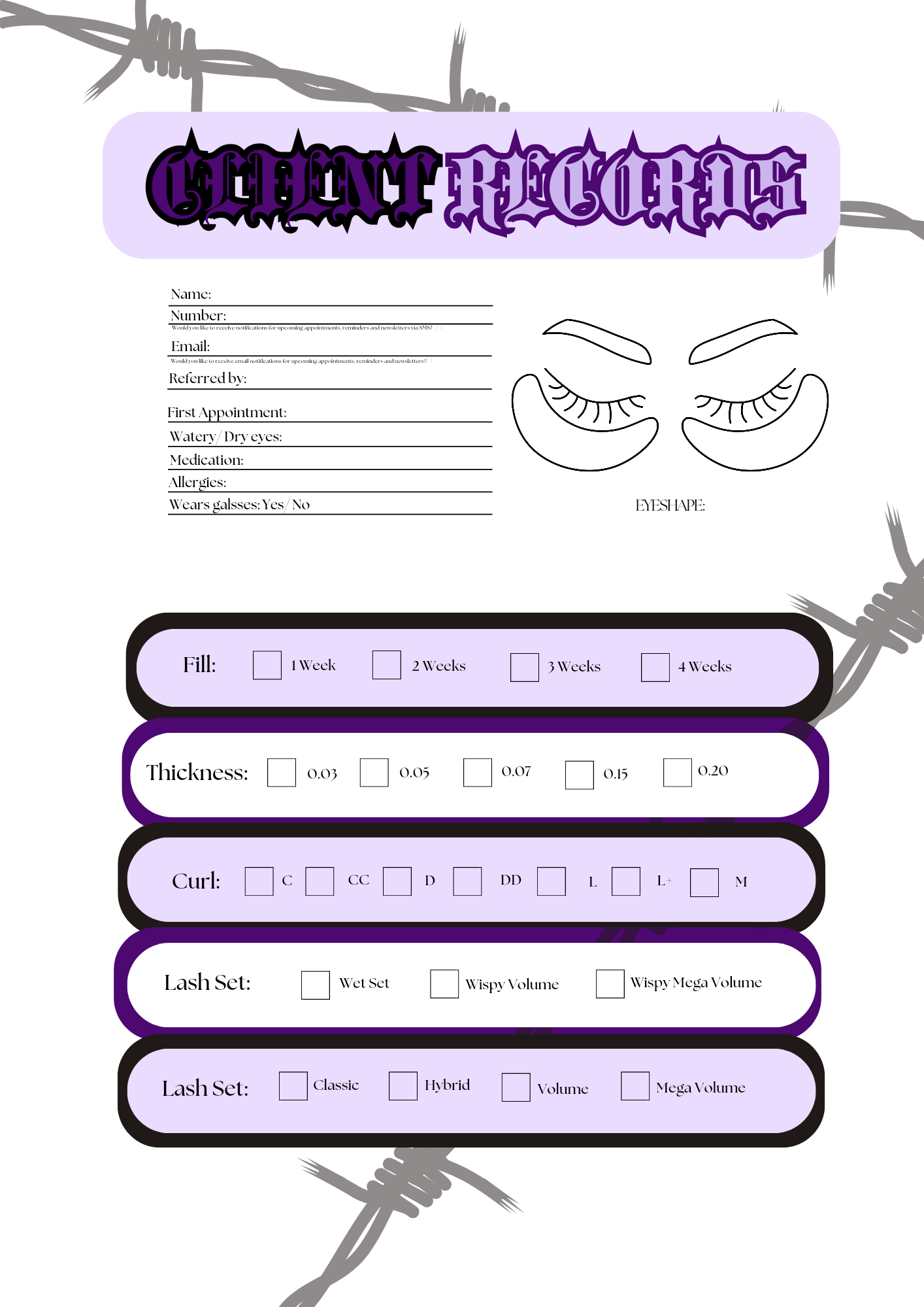 Purple Rebel Client Record Sheets (Unlimited Downloads)