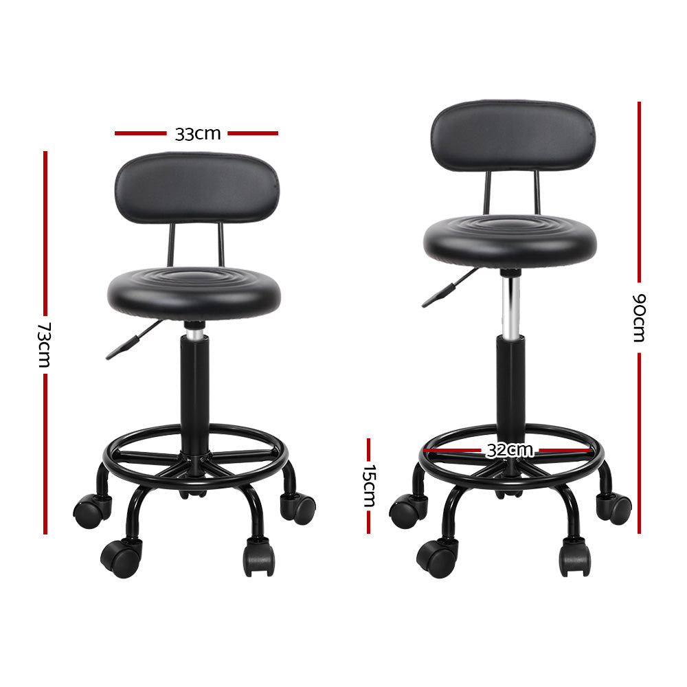 Black Artiss Salon Stool Swivel Chair with Backrest