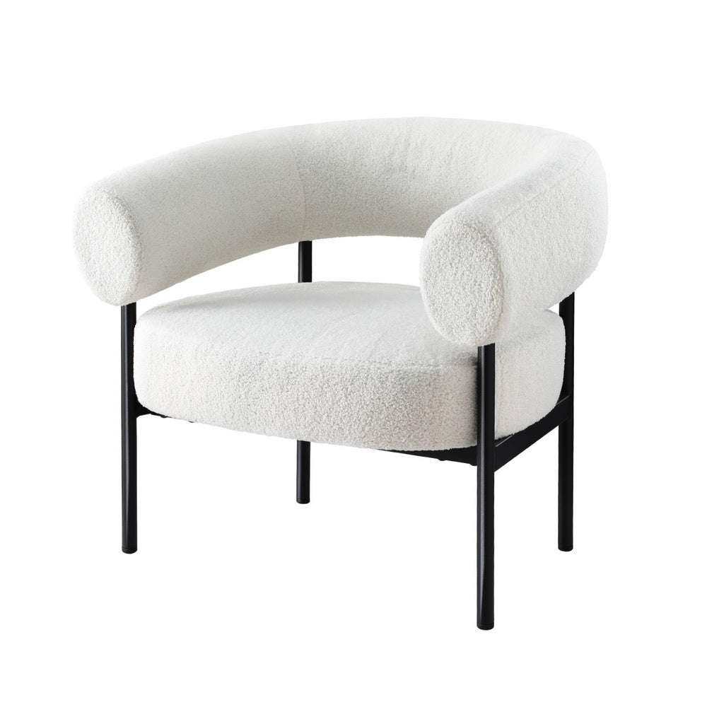 White Boucle Curved Accent Armchair