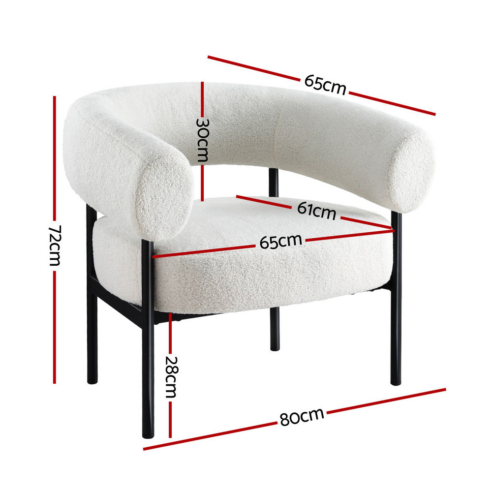 White Boucle Curved Accent Armchair