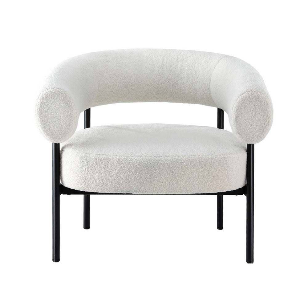 White Boucle Curved Accent Armchair