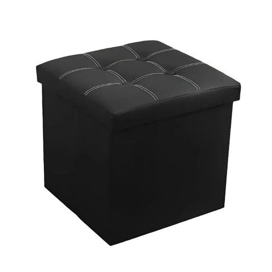 55L Black Faux Leather Storage Ottoman