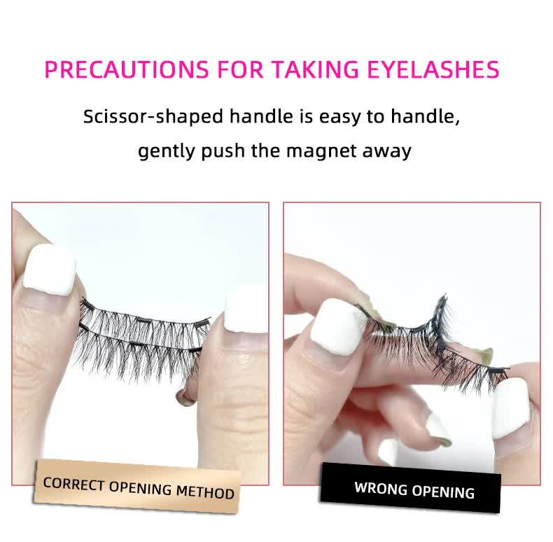 Style 6 Black Magnetic False Eyelashes Kit - 3 Pairs with Applicator Clip and Mirror Case