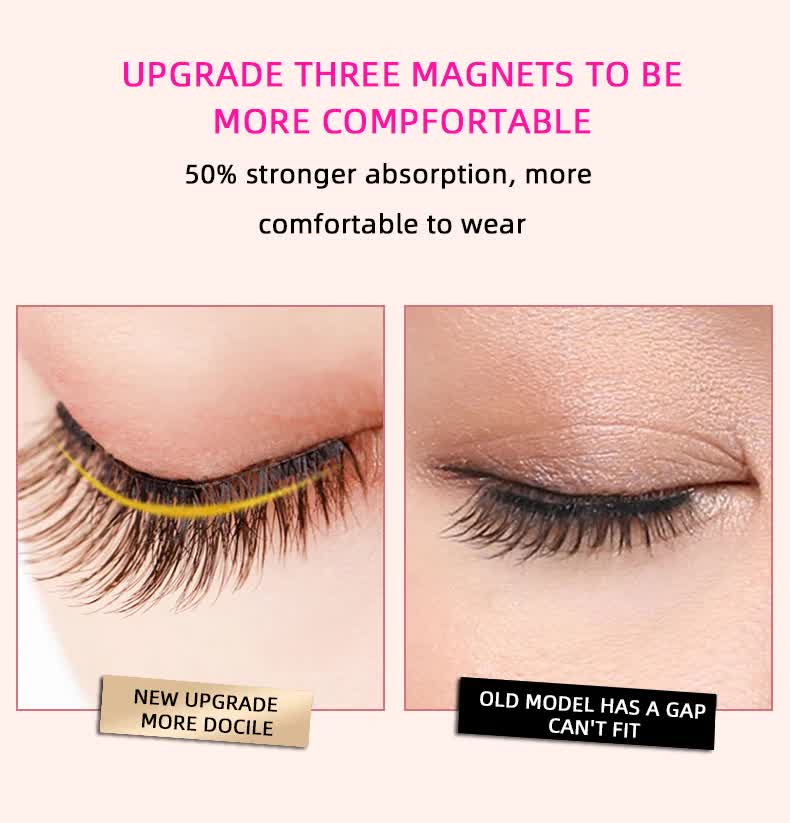 Style 6 Black Magnetic False Eyelashes Kit - 3 Pairs with Applicator Clip and Mirror Case