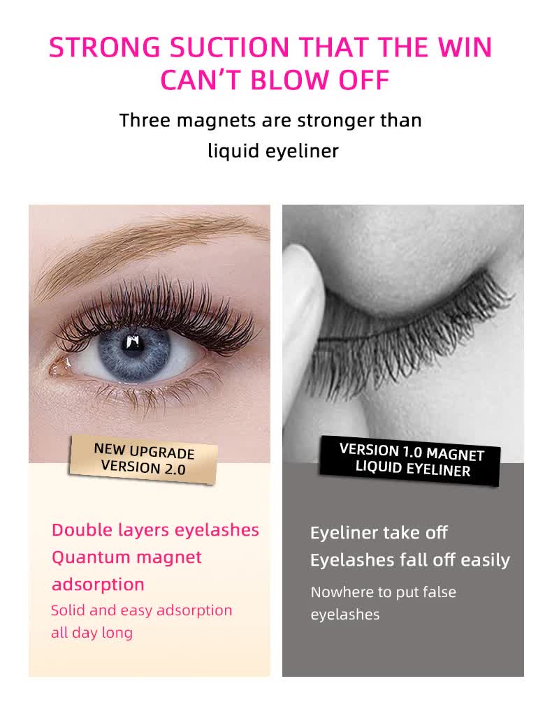 Style 6 Black Magnetic False Eyelashes Kit - 3 Pairs with Applicator Clip and Mirror Case